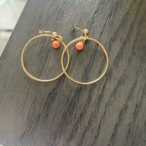 Gold tone Hoop Earrings with Orange Accents